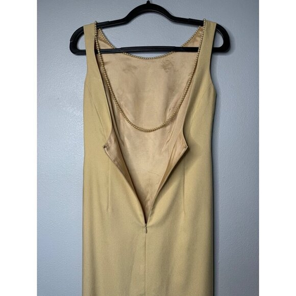 Watters & Watters Long Maxi Evening Wedding Sleeveless Gown Dress SZ 6 Gold Slit - Picture 3 of 14
